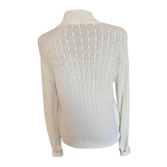 Astra Classic Womens White Cotton Cable Knit Full Zip Cardigan Sweater Small - Picture 5 of 12